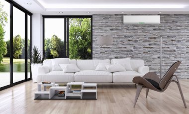 modern parlak iç mekan 3D resimleme