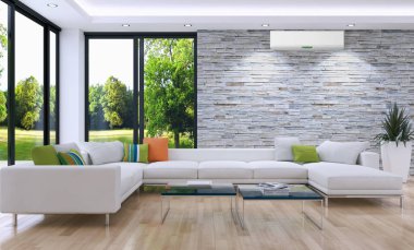 modern parlak iç mekan 3D resimleme