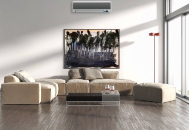 modern parlak iç mekan 3D resimleme