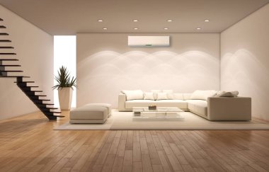 modern parlak iç mekan 3D resimleme