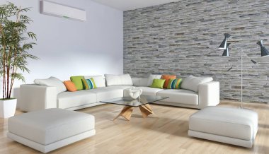 modern parlak iç mekan 3D resimleme