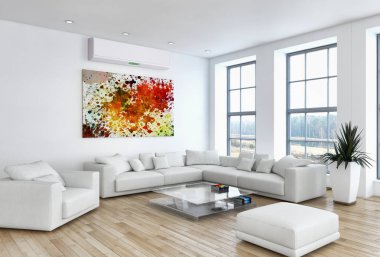 modern parlak iç mekan 3D resimleme