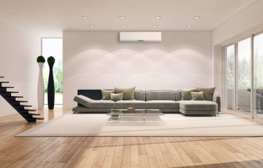 modern parlak iç mekan 3D resimleme