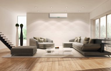 modern parlak iç mekan 3D resimleme