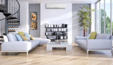 modern parlak iç mekan 3D resimleme