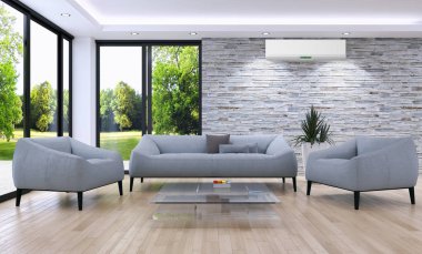 modern parlak iç mekan 3D resimleme