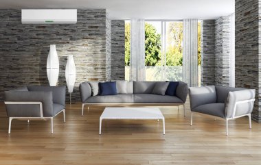 modern parlak iç mekan 3D resimleme