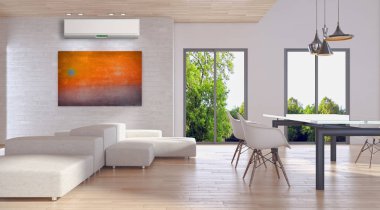 modern parlak iç mekan 3D resimleme