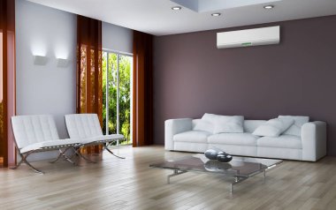 modern parlak iç mekan 3D resimleme