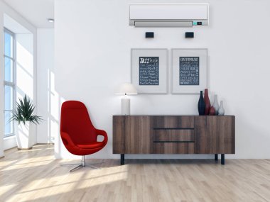 modern parlak iç mekan 3D resimleme