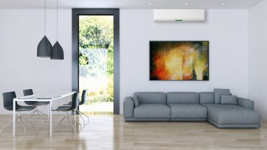 modern parlak iç mekan 3D resimleme