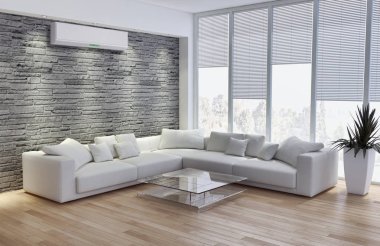 modern parlak iç mekan 3D resimleme
