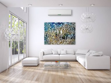 modern parlak iç mekan 3D resimleme