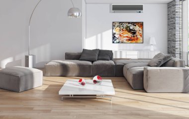 modern parlak iç mekan 3D resimleme