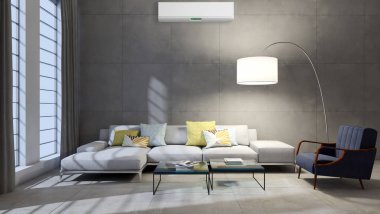 modern parlak iç mekan 3D resimleme