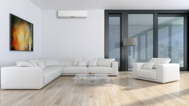 modern parlak iç mekan 3D resimleme