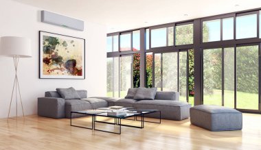 modern parlak iç mekan 3D resimleme