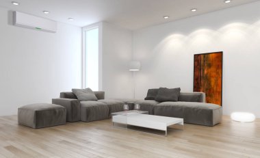 modern parlak iç mekan 3D resimleme