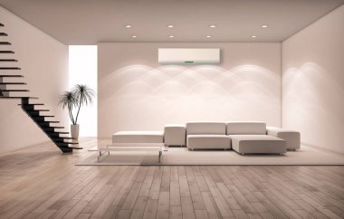 modern parlak iç mekan 3D resimleme