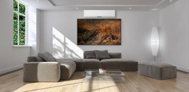 modern parlak iç mekan 3D resimleme