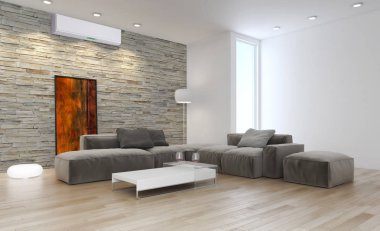 modern parlak iç mekan 3D resimleme