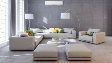 modern parlak iç mekan 3D resimleme