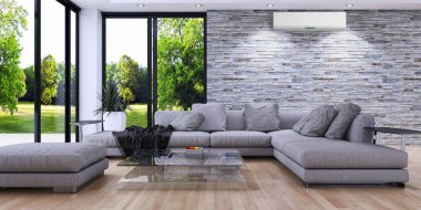 modern parlak iç mekan 3D resimleme