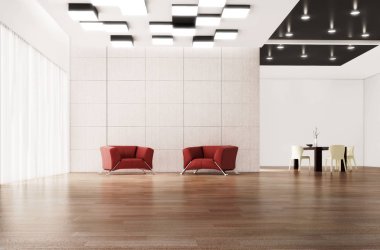 modern parlak iç mekan 3D resimleme