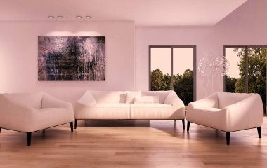 modern parlak iç mekan 3D resimleme