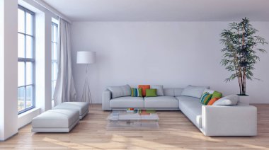 modern parlak iç mekan 3D resimleme