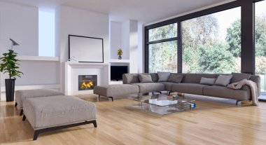 modern parlak iç mekan 3D resimleme