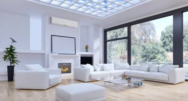 modern parlak iç mekan 3D resimleme