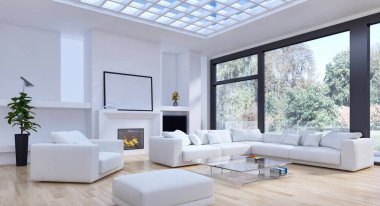 modern parlak iç mekan 3D resimleme