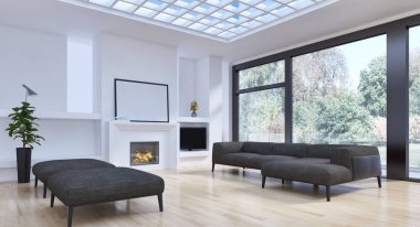 modern parlak iç mekan 3D resimleme