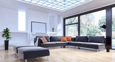 modern parlak iç mekan 3D resimleme