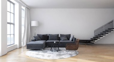 modern parlak iç mekan 3D resimleme