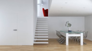 Modern parlak iç daire 3d render illüstrasyon