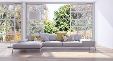 Modern parlak iç daire 3d render illüstrasyon