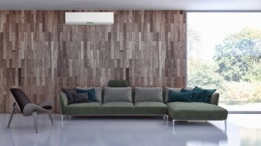 Modern parlak iç daire 3d render illüstrasyon