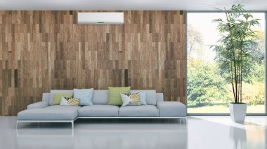 Modern parlak iç daire 3d render illüstrasyon