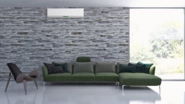 Modern parlak iç daire 3d render illüstrasyon