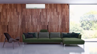 Modern parlak iç daire 3d render illüstrasyon