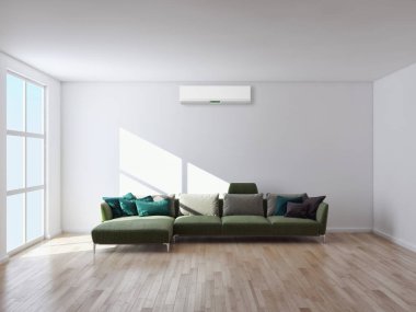 Modern parlak iç daire 3d render illüstrasyon