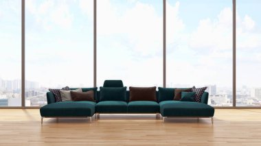 Modern parlak iç daire 3d render illüstrasyon