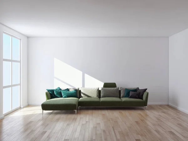 Σύγχρονη φωτεινούς εσωτερικούς χώρους διαμέρισμα 3d απεικόνιση απόδοσης — Φωτογραφία Αρχείου