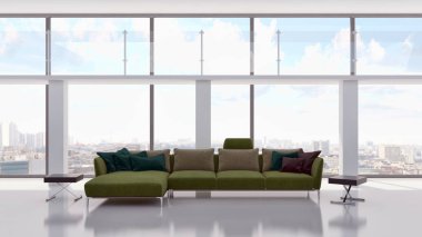 Modern parlak iç daire 3d render illüstrasyon