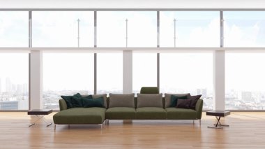 Modern parlak iç daire 3d render illüstrasyon