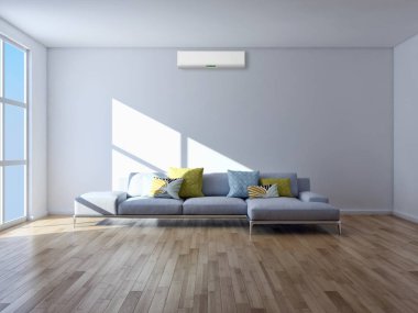 Modern parlak iç daire 3d render illüstrasyon