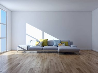 Modern parlak iç daire 3d render illüstrasyon