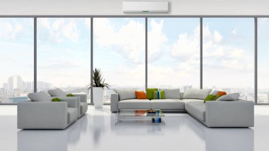 Modern parlak iç daire 3d render illüstrasyon